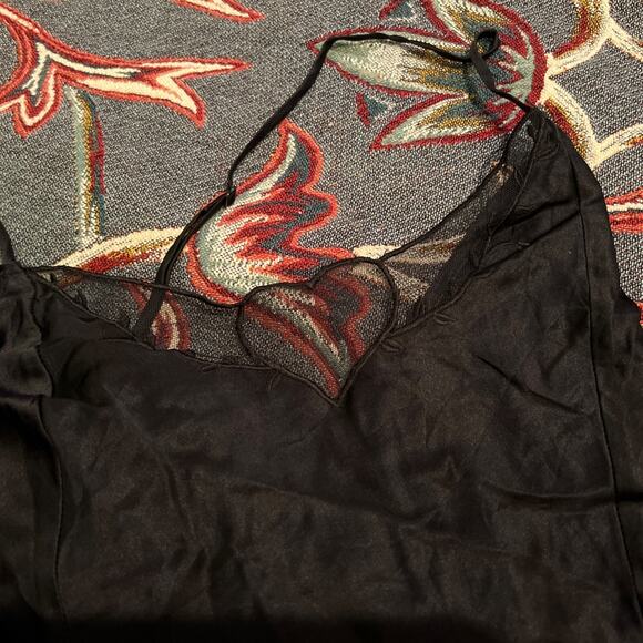 Victorias Secret Black 100% Silk Slip Gown Sheer V Front Size Small - Picture 2 of 6